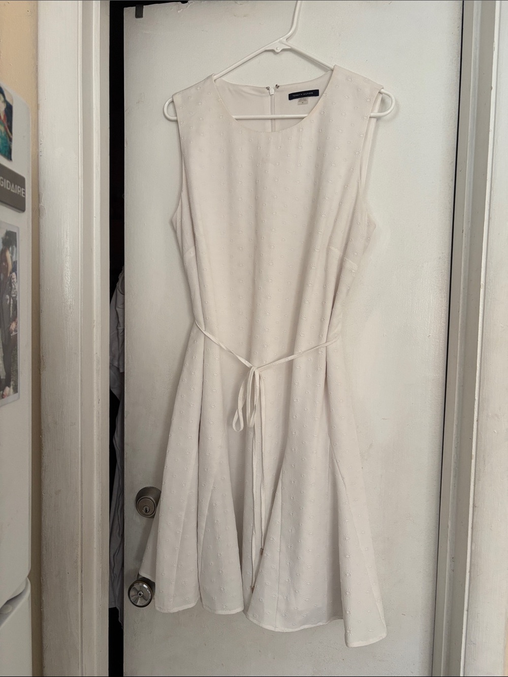TOMMY HILFIGER Ivory Sleeveless Tie-Waist A-Line Dress, SIZE14.